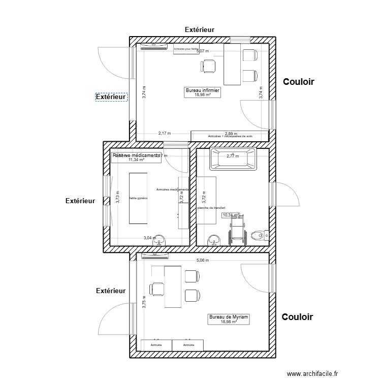 local infirmier. Plan de 4 pièces et 60 m2