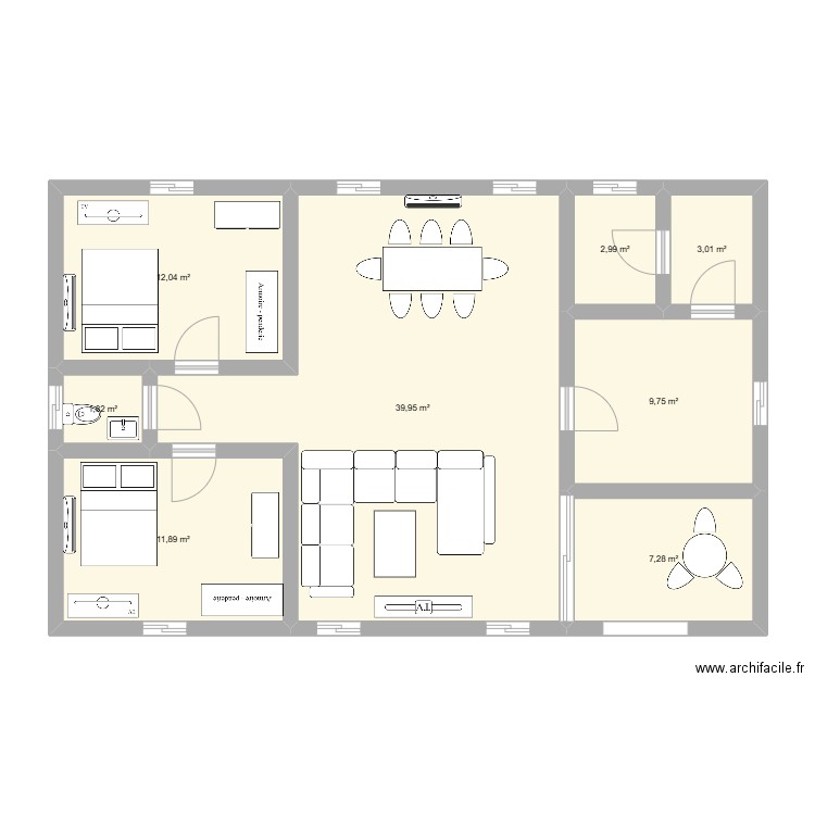maison charbonnages. Plan de 8 pièces et 89 m2