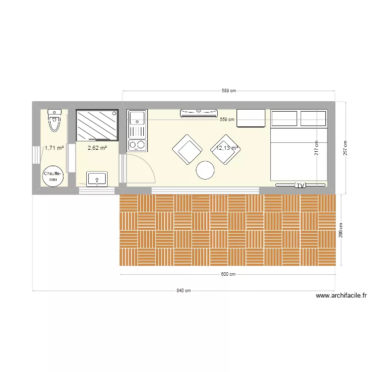 Tiny house 840x255cm. Plan de Tiny house 840x255cm. Plan de