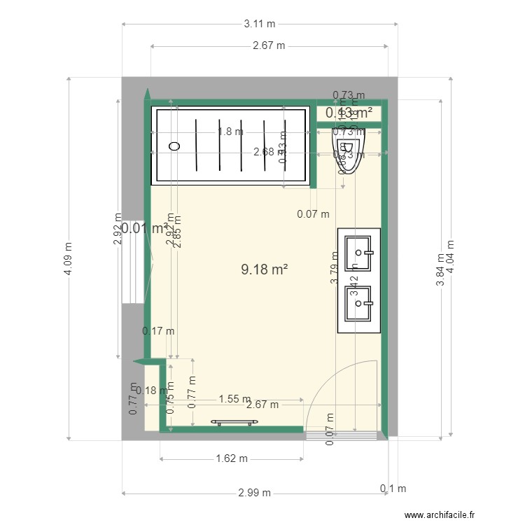 BOUNAUD PHILIPPE. Plan de 3 pièces et 9 m2