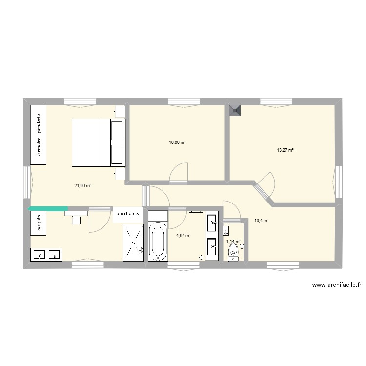 Etage Beauregard changements 2.0. Plan de 6 pièces et 62 m2