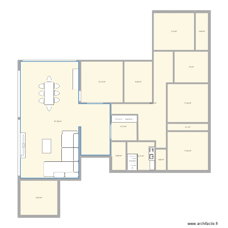 zag. Plan de 15 pièces et 172 m2