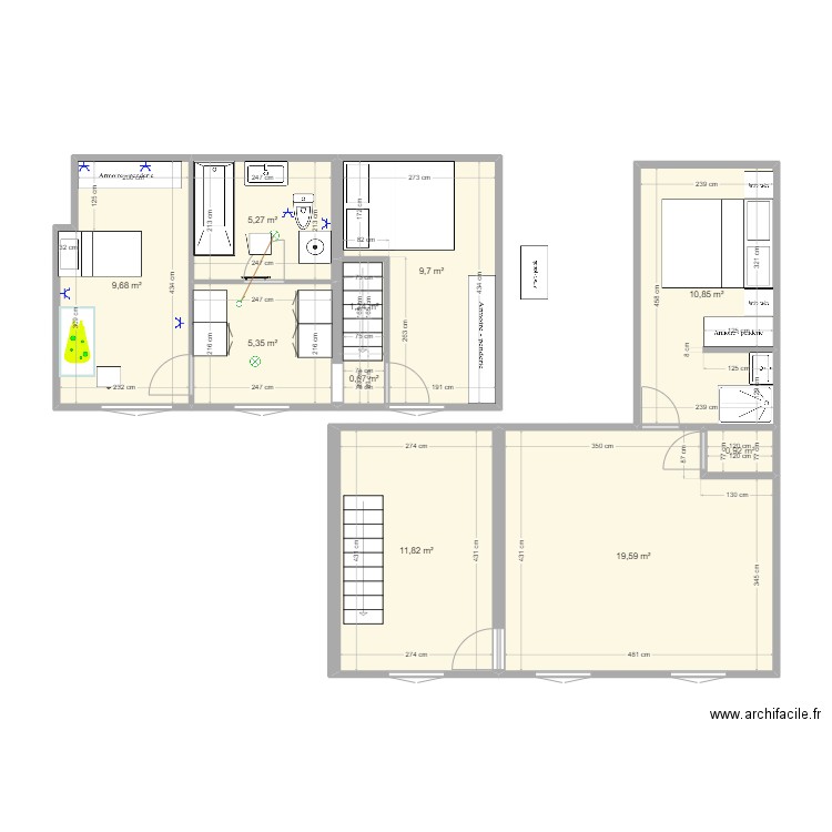 18 J LTrev3. Plan de 10 pièces et 75 m2