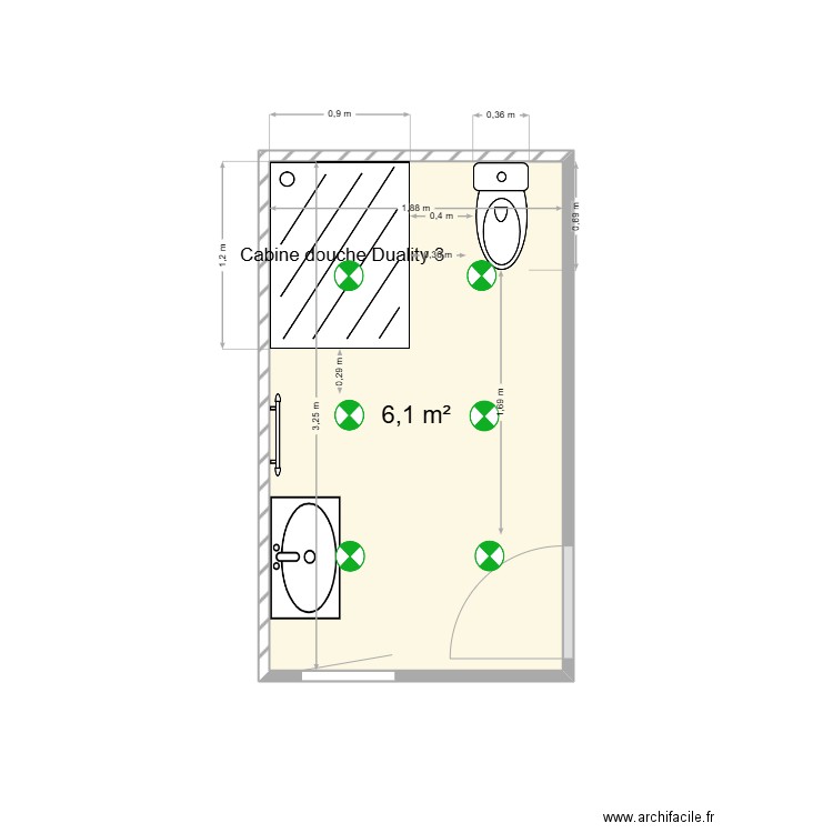 coqs. Plan de 1 pièce et 6 m2