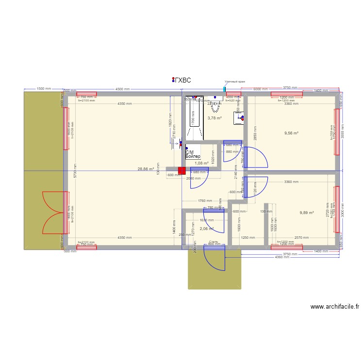 Ярославль зеркало Каркас. Plan de 8 pièces et 65 m2