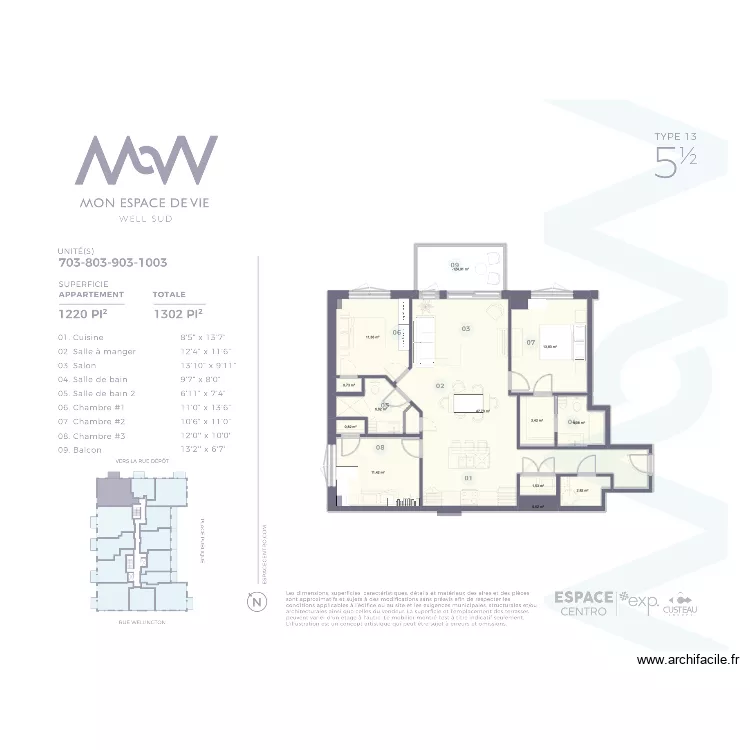 Le Centro 5 1/2 Sherbrooke. Plan de 13  et 112 m²