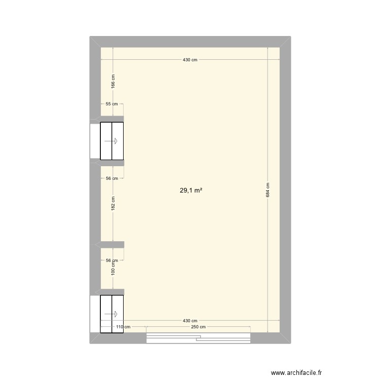 Plan cuisine. Plan de 1 pièce et 29 m2