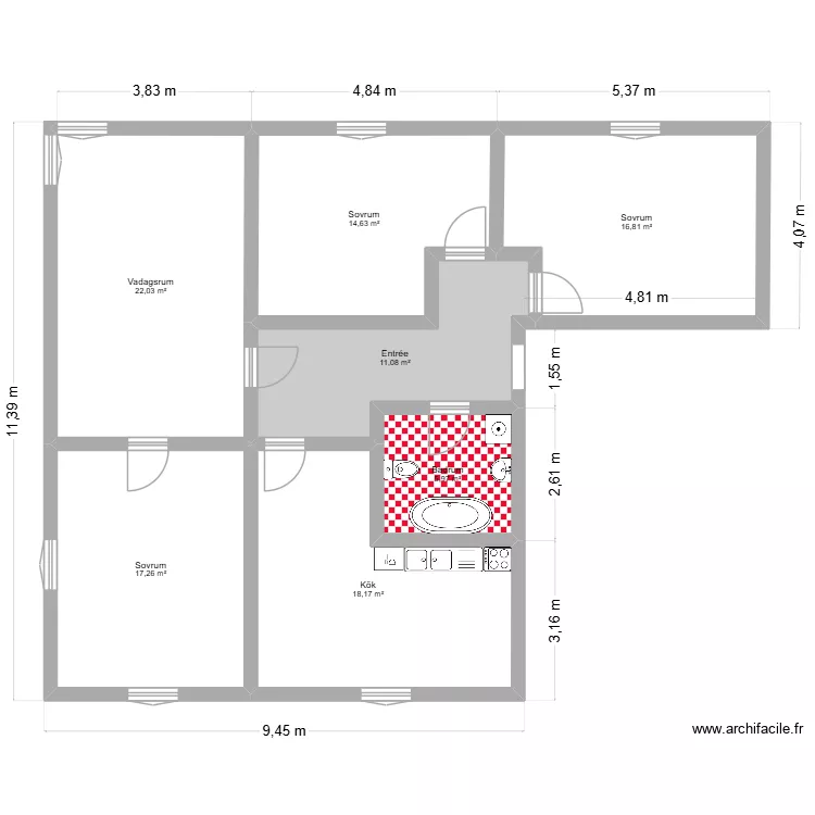 4 pieces sans  vvs. Plan de 7  et 106 m²