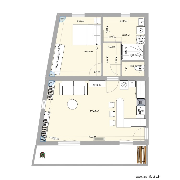 cuisine Wimille. Plan de 3 pièces et 51 m2