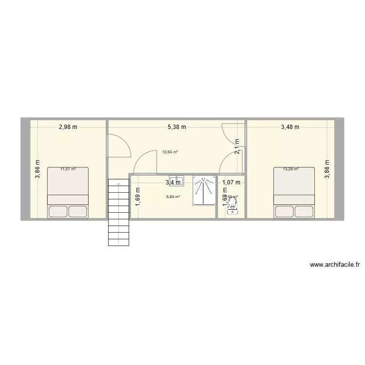 plan étage. Plan de 5 Pièces et 45 m² plan étage. Plan de 5 Pièces et 45 m²