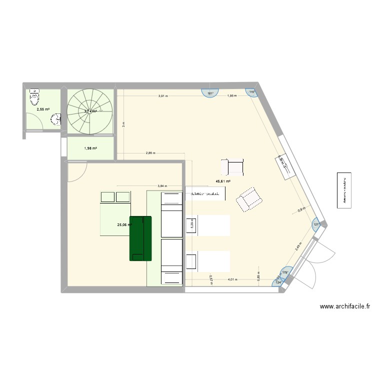 Aménagement BP et BM. Plan de 5 pièces et 79 m2
