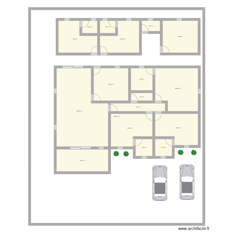Plan villa plain pied 4 pieces KBN. Plan de 18 pièces et 695 m2