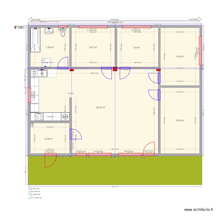 108 Бужаниново Каркас. Plan de 8 pièces et 119 m2