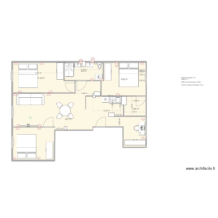 VF paris 18 V2. Plan de 5 pièces et 69 m2