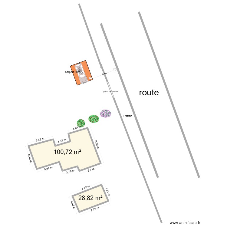 carport. Plan de 2 pièces et 130 m2