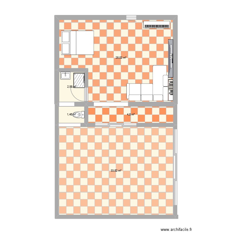 rezdchgrandcamp. Plan de 5 pièces et 71 m2