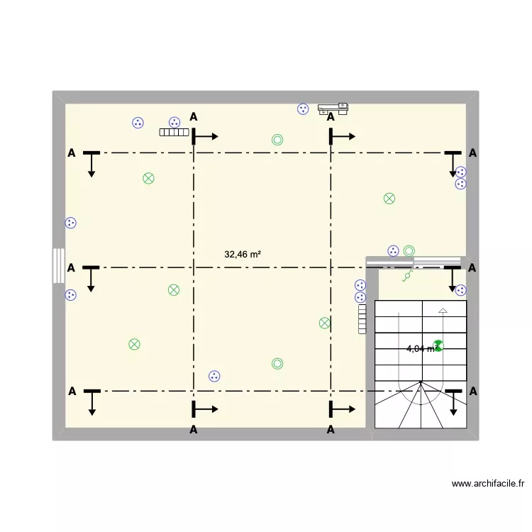 prises et &eacute;clairage 2eme. Plan de 2 Pièces et 37 m²