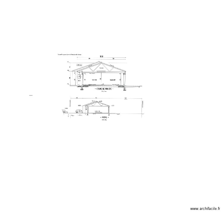 coupe. Plan de 5 pièces et 831 m2