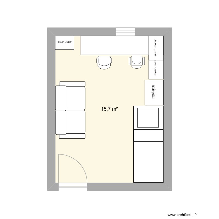 chambre des enfants. Plan de 1 pièce et 16 m2