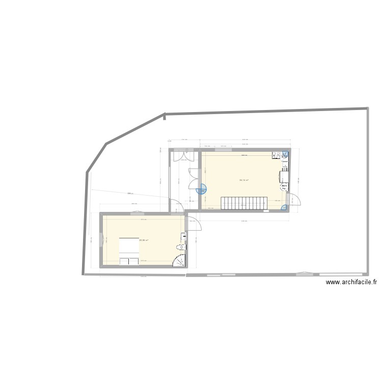 ExtentionStudio. Plan de 3 pièces et 70 m2