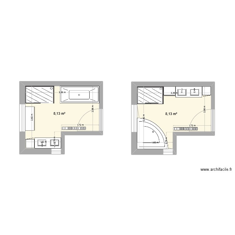 SDB du haut. Plan de 2 pièces et 16 m2