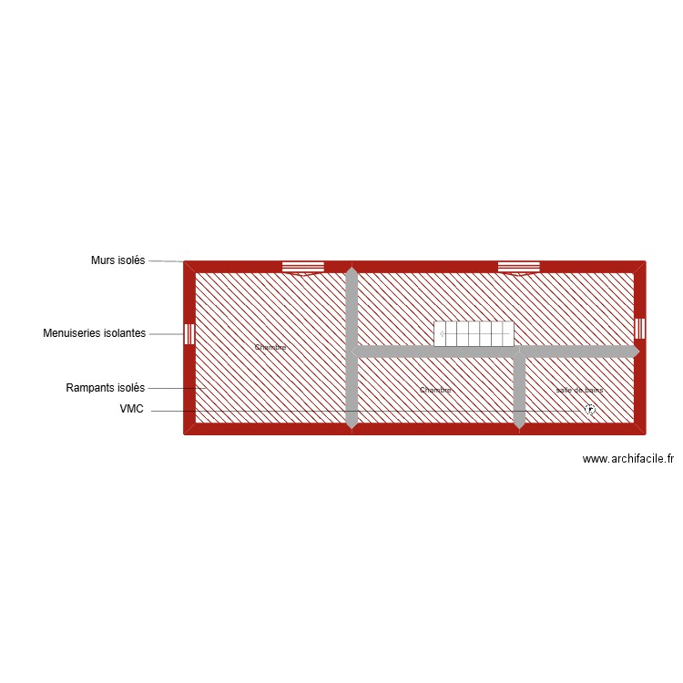 ROQUEVACE étaPE 1/2 étage. Plan de 4 pièces et 34 m2