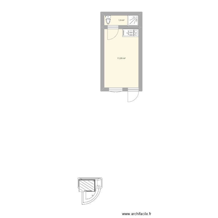 Studio belfort. Plan de 2 pièces et 13 m2