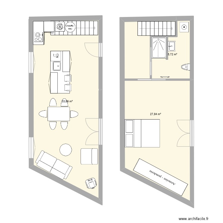 Forge. Plan de 3 pièces et 67 m2