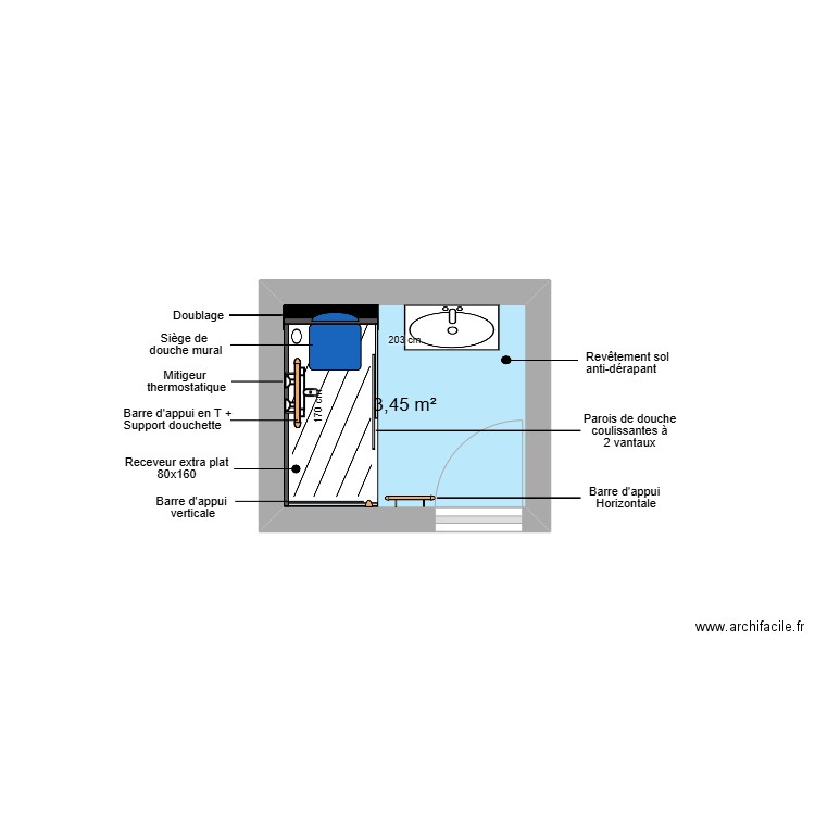 Projet GHEMAN. Plan de 1 pièce et 3 m2