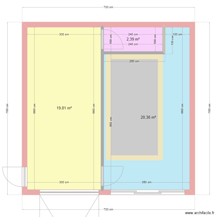 garage piscine plan de base. Plan de 3 pièces et 43 m2