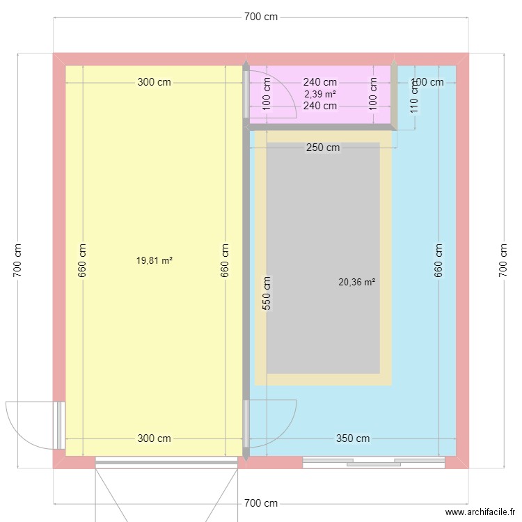 garage piscine plan de base. Plan de 3 pièces et 43 m2