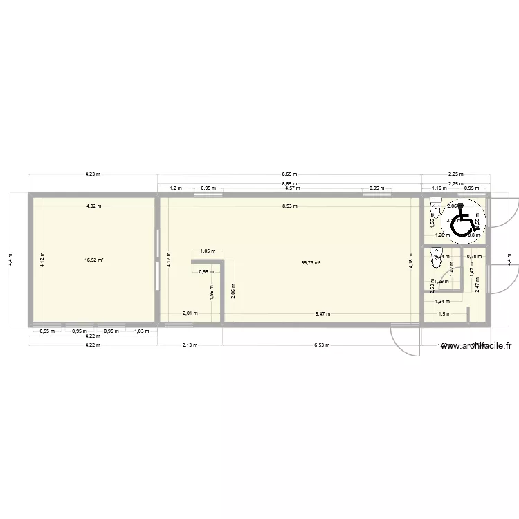 plan local02. Plan de 3 pièces et 59 m²