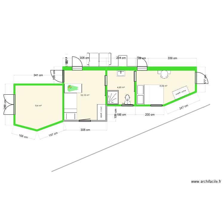 Côté Est Audrey v2. Plan de 4 pièces et 33 m2