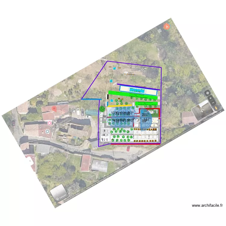 doubles couloirs de nage central 60m2 +MUR de SOUTENEMENT +bassins- pediluve +sanitaires+ salle sieste +4 bureaux. Plan de 