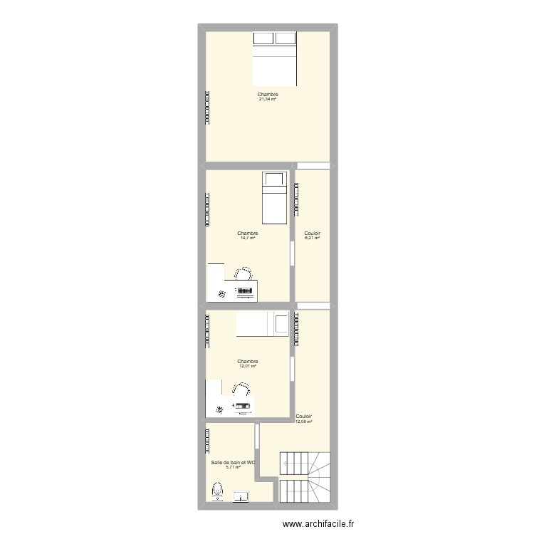 projet étage Gommegnies. Plan de 6 pièces et 72 m2