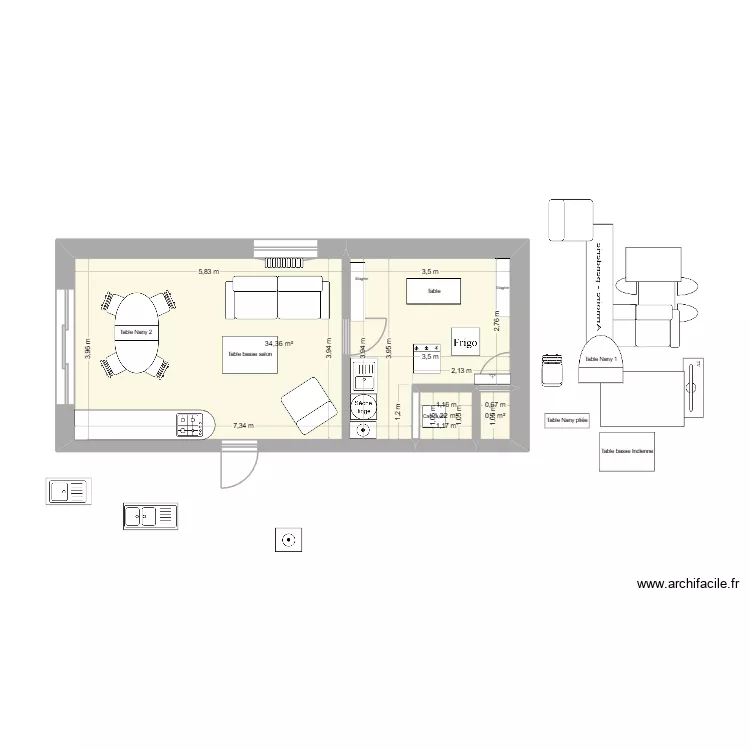 Garage 1 evolution meubl&eacute; porte placard. Plan de 3  et 36 m²