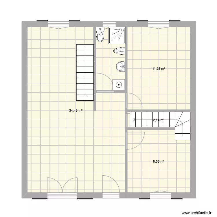 1er &eacute;tage. Plan de 4 Pièces et 56 m²