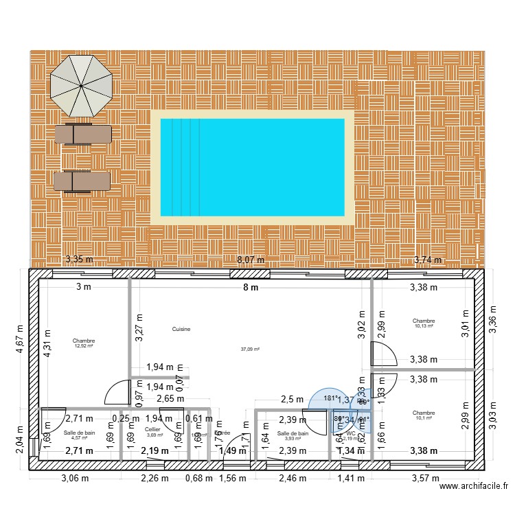 plan intérieur coté mur extérieur BISGAMBIGLIA. Plan de 9 pièces et 86 m2