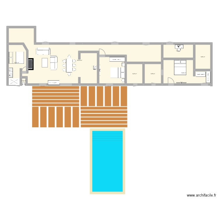 angles. Plan de 8 pièces et 132 m2