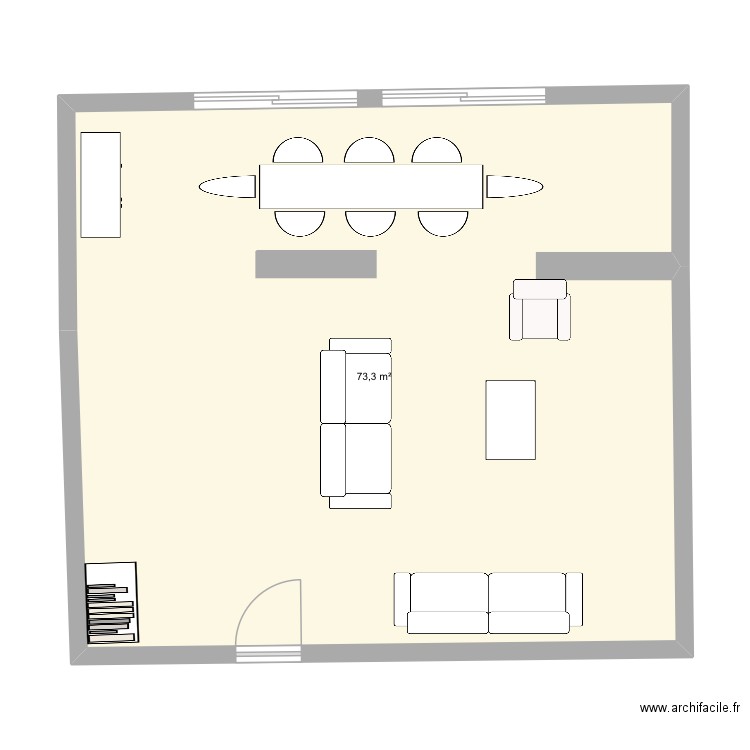 Salon 2. Plan de 1 pièce et 73 m2