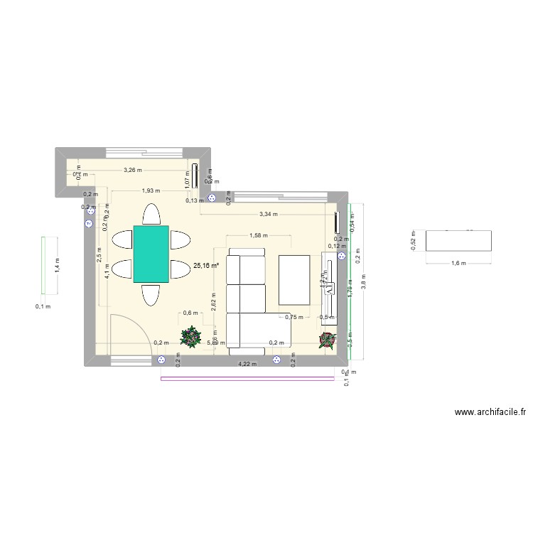 Séjour. Plan de 1 pièce et 25 m2