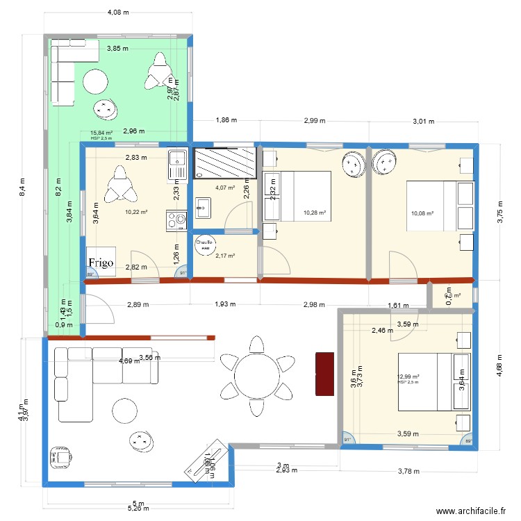 MARIGNAC avec Véranda. Plan de 8 pièces et 66 m2