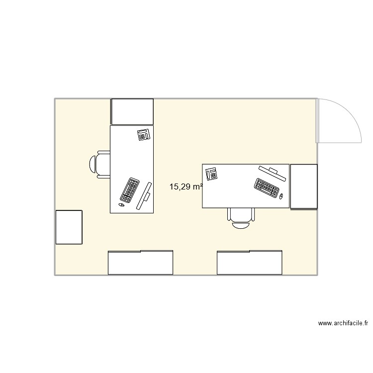 Bureau 3. Plan de 1 pièce et 15 m2