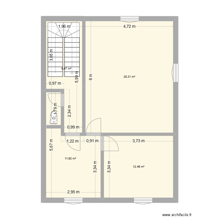 G3 haut. Plan de 4 pièces et 62 m2