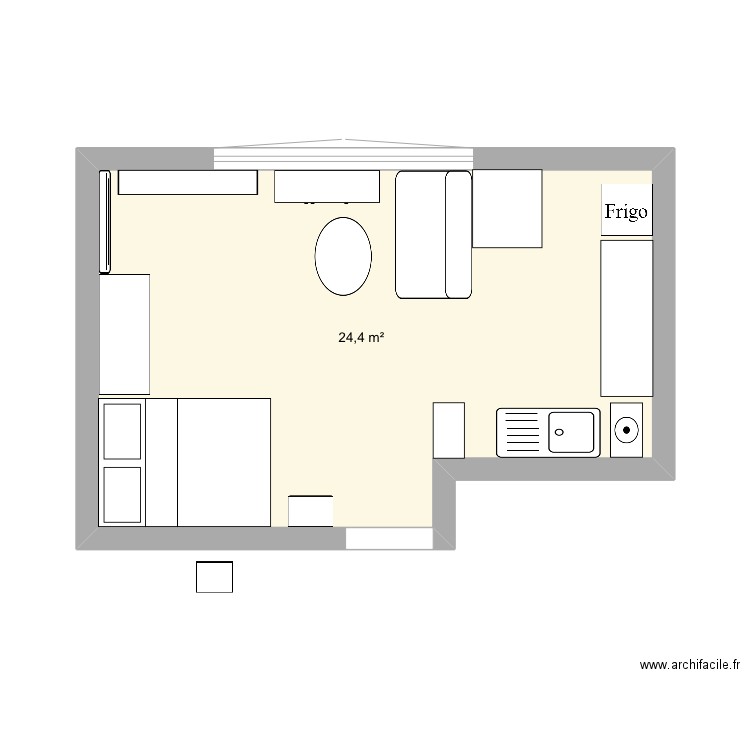Appart île Nantes. Plan de 1 pièce et 24 m2