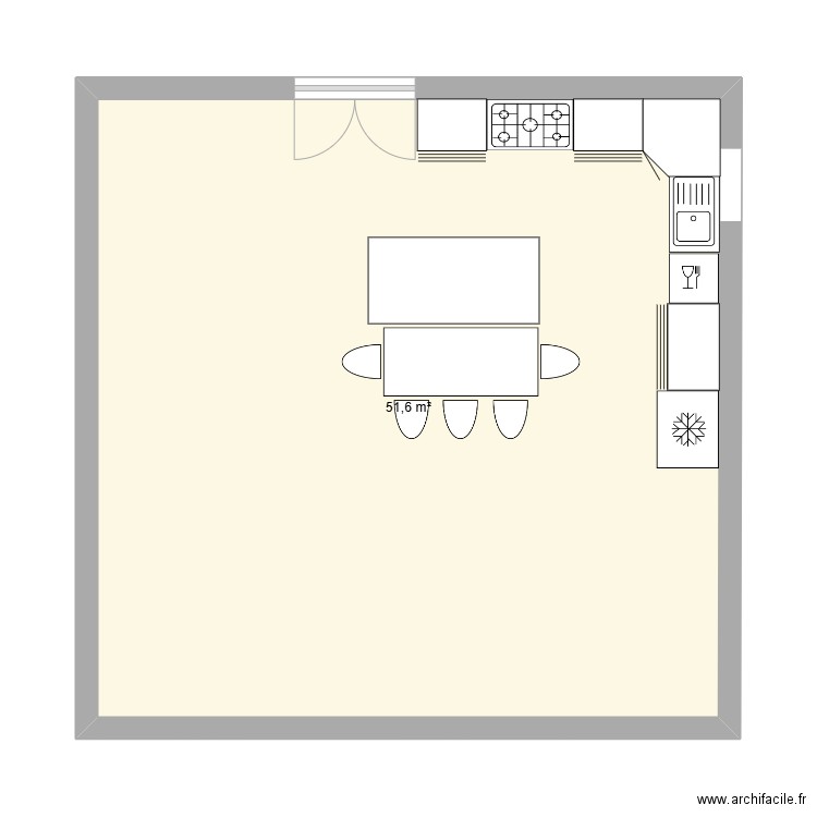 cuisine Fragny. Plan de 1 pièce et 52 m2