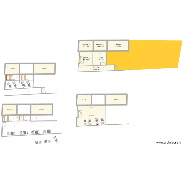 configuration possible. Plan de 13  et 998 m²
