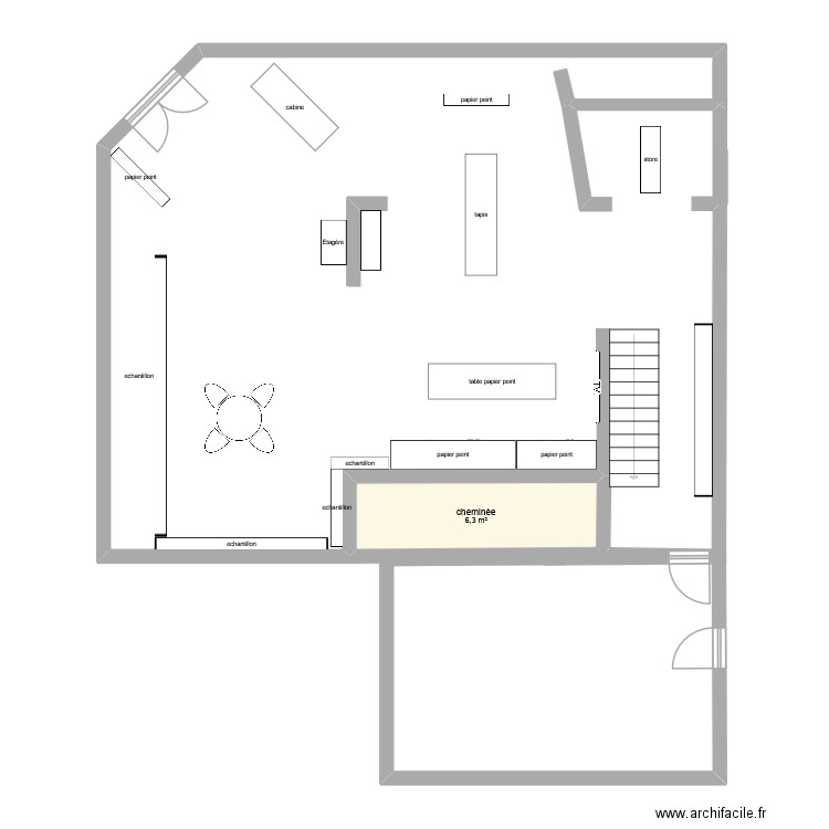 magasin. Plan de 1 pièce et 6 m2