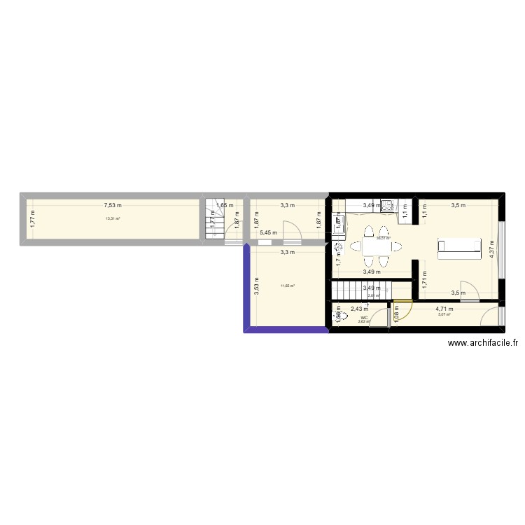 Maison Victor Hugo. Plan de 6 pièces et 72 m2