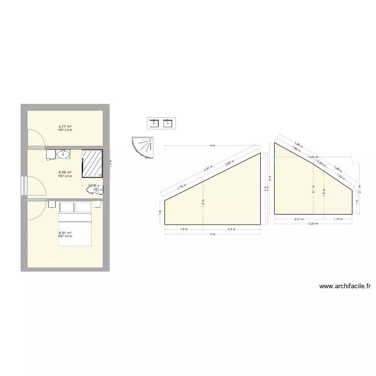 BUCHER + CHAMBRE. Plan de 